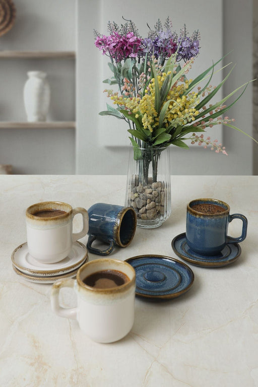 Shizen Mavi / Krem Formart Kahve Takımı 8 Parça 4 Kişilik Q39-Q44 Bonvagon