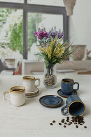 Shizen Mavi / Krem Formart Kahve Takımı 8 Parça 4 Kişilik Q39-Q44 Bonvagon