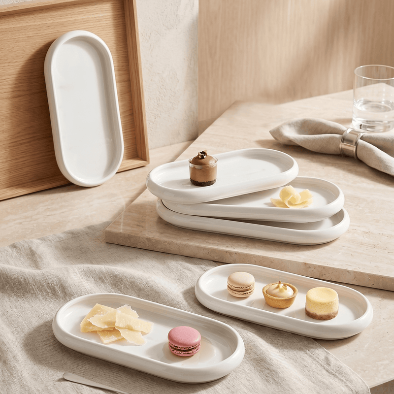 Şık 6lı Porselen Kayık Tabağı Seti 23cm