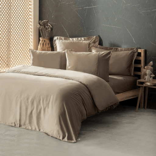 Silky İpek Çift Kişilik Nevresim Takımı Bej 120 Tel %60 İpek 4 Adet Yastık Bonvagon