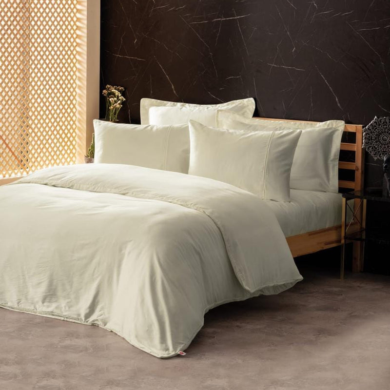 Silky İpek Çift Kişilik Nevresim Takımı Ekru 120 Tel %60 İpek 4 Adet Yastık Bonvagon
