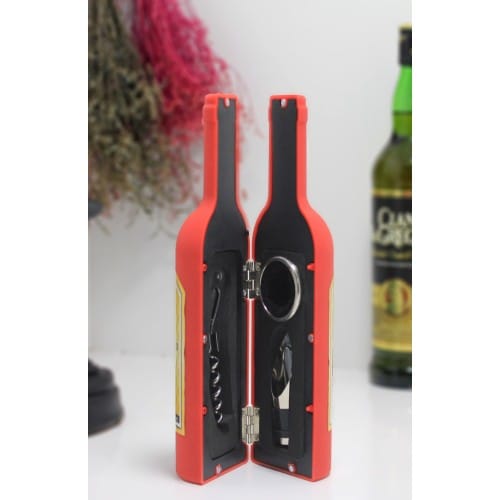 Şişe Tirbuşon Seti Küçük Boy Kırmızı Bonvagon