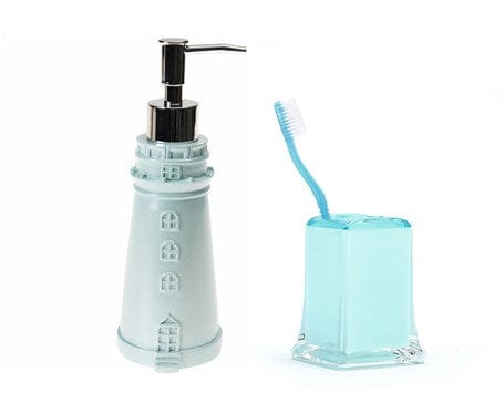 Sıvı Sabunluk,Diş Fırçalık 2 Li Banyo Seti,Deniz Feneri Ve Buz Mavi Bonvagon