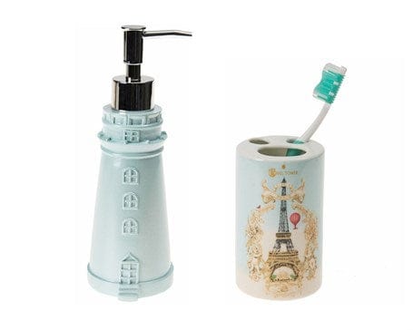Sıvı Sabunluk Ve Diş Fırçalık 2 Li Banyo Seti,Deniz Feneri Ve Paris Bonvagon