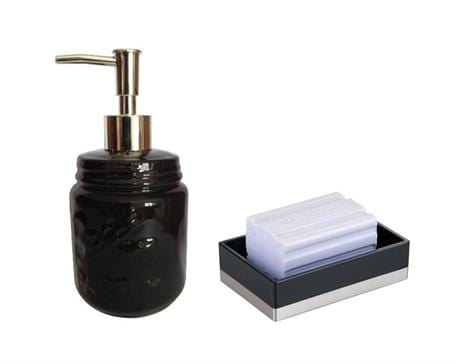 Sıvı Sabunluk Ve Sabunluk 2 Li Banyo Seti,Siyah Renkli Bonvagon