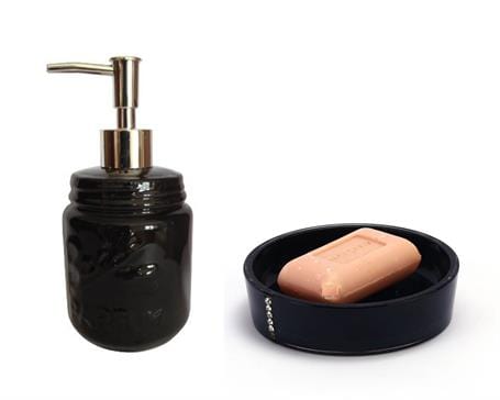 Sıvı Sabunluk Ve Sabunluk 2 Li Banyo Seti,Siyah Taşlı Bonvagon