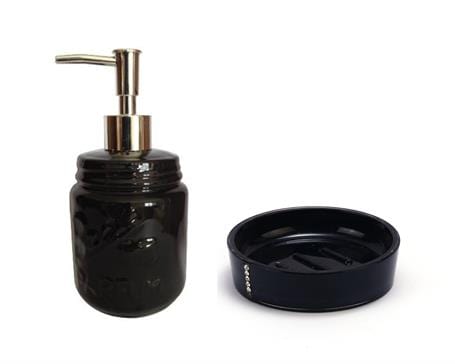 Sıvı Sabunluk Ve Sabunluk 2 Li Banyo Seti,Siyah Taşlı Bonvagon