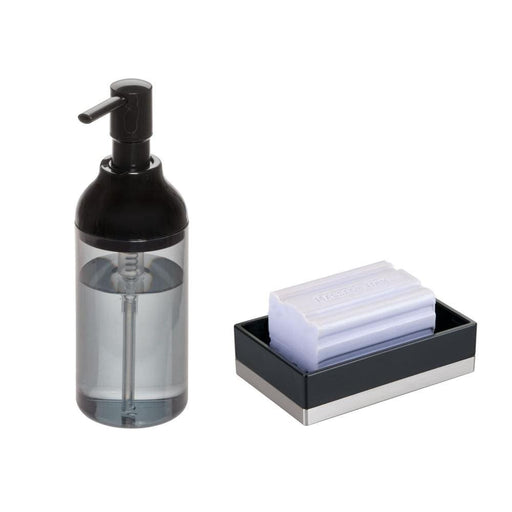 Sıvı Sabunluk ve Sabunluk 2li Banyo Seti Siyah Model Bonvagon