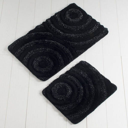 Siyah 2li Set Akrilik Banyo Paspas ve Halısı, Kaymaz Taban, Yıkanabilir Bonvagon