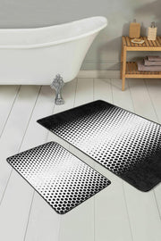 Siyah Beyaz Akustik Gradyan Geçişli 2li Banyo Halısı Takımı Kaymaz Taban Yıkanabilir Bonvagon