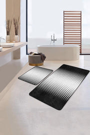 Siyah Beyaz Akustik Gradyan Geçişli 2li Banyo Halısı Takımı Kaymaz Taban Yıkanabilir Bonvagon