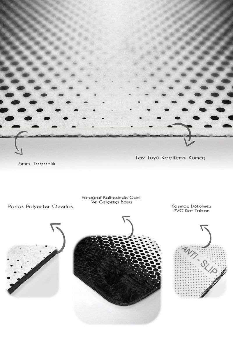 Siyah Beyaz Akustik Gradyan Geçişli 2li Banyo Halısı Takımı Kaymaz Taban Yıkanabilir Bonvagon
