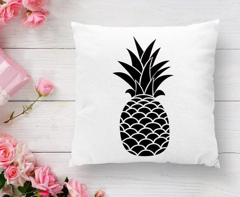 Siyah Beyaz Ananas Baskılı Dekoratif Yastık Kırlent Kılıfı 43x43cm