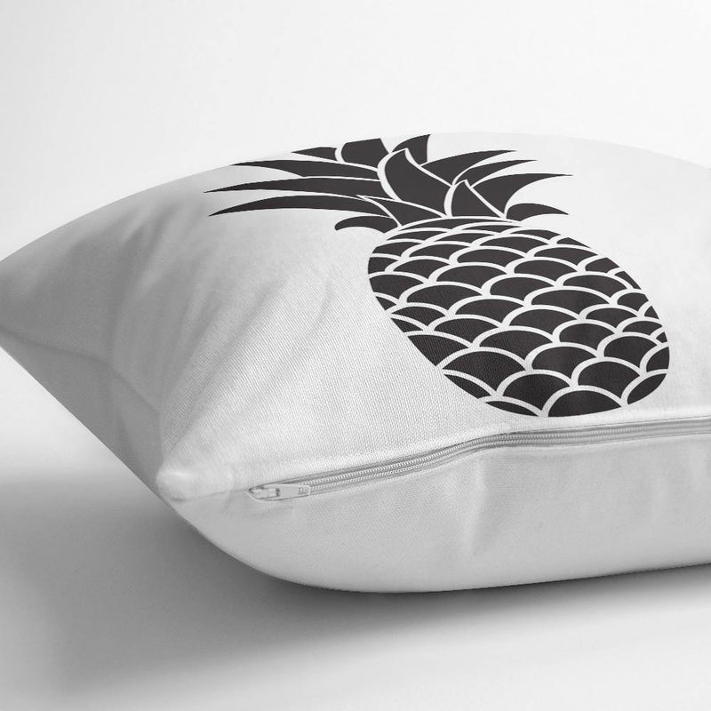 Siyah Beyaz Ananas Baskılı Dekoratif Yastık Kırlent Kılıfı 43x43cm Bonvagon
