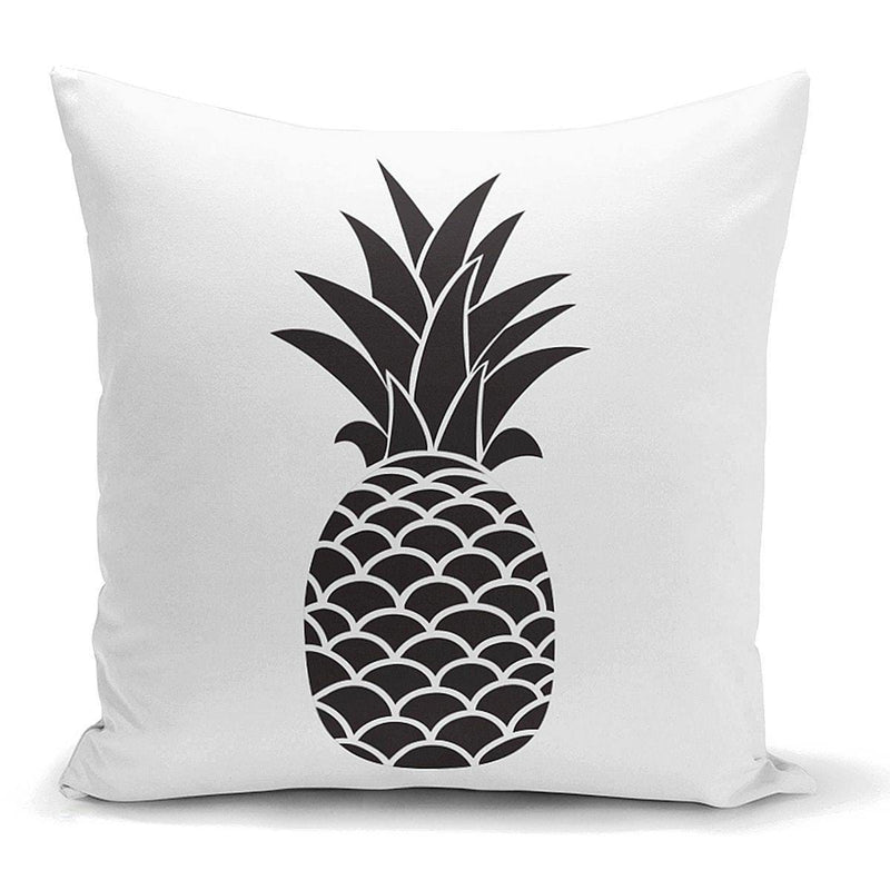Siyah Beyaz Ananas Baskılı Dekoratif Yastık Kırlent Kılıfı 43x43cm Bonvagon