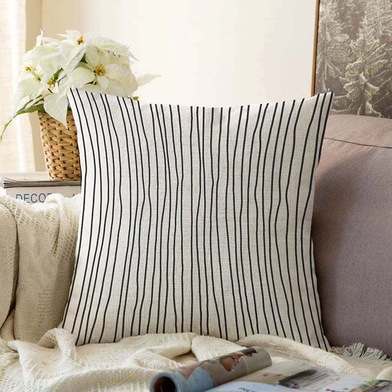 Siyah Beyaz Dalgalı Çizgi Motifli Dekoratif Raşel Kadife Yastık Kırlent Kılıfı Bonvagon