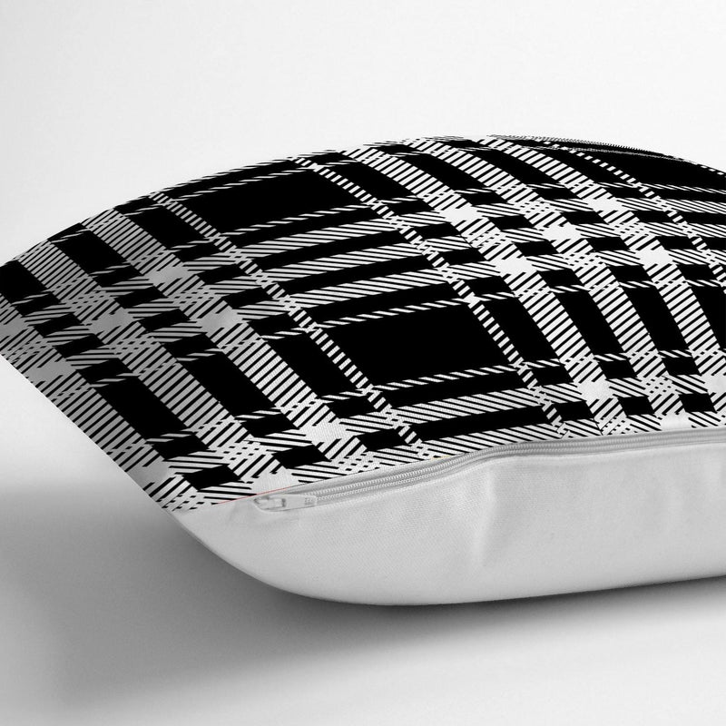 Siyah Beyaz Ekose Desenli Dekoratif Yastık Kırlent Kılıfı 43x43cm Bonvagon