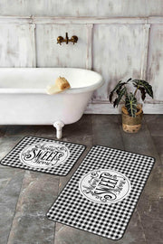 Siyah Beyaz Ekose Home Sweet Temalı 2li Banyo Paspas ve Halısı Takımı Kaymaz Taban Yıkanabilir