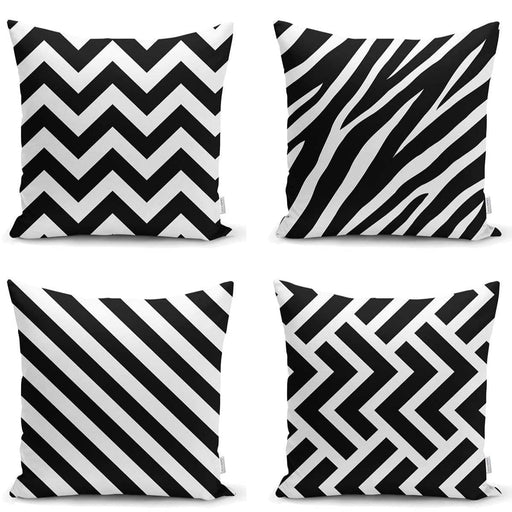 Siyah Beyaz Geometrik 4lü Yastık Kırlent Kılıf Seti Bonvagon