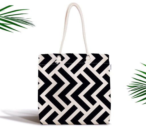 Siyah Beyaz Geometrik Desenli Dijital Fermuarlı Kumaş Çanta Bonvagon