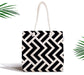 Siyah Beyaz Geometrik Desenli Dijital Fermuarlı Kumaş Çanta Bonvagon