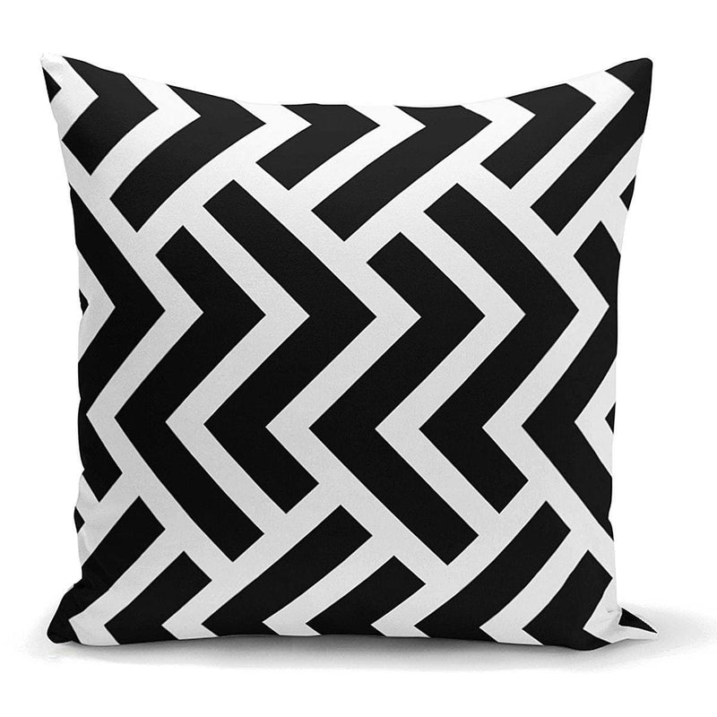 Siyah Beyaz Geometrik Desenli Dijital Yastık Kırlent Kılıfı 43x43cm