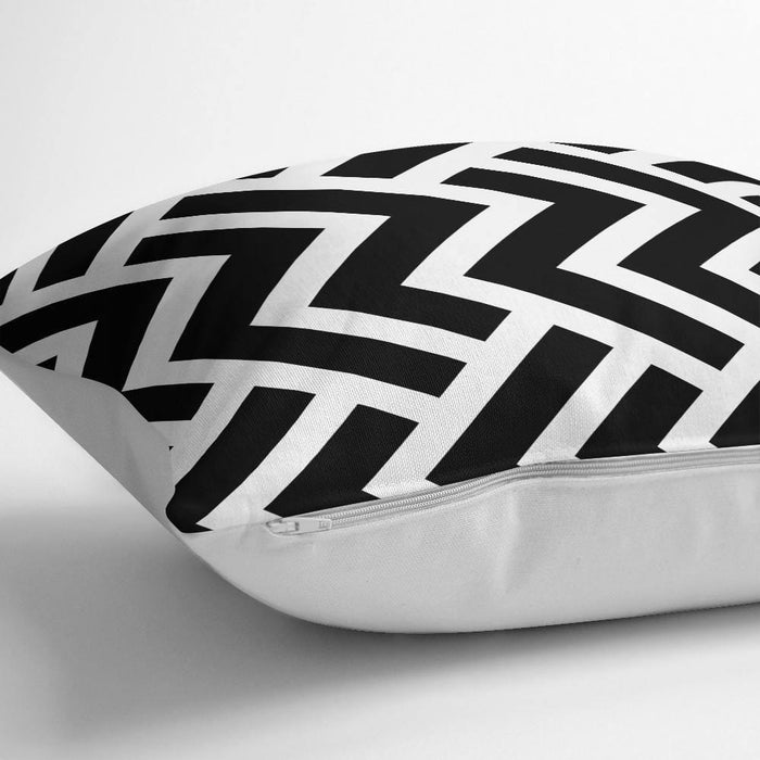 Siyah Beyaz Geometrik Desenli Dijital Yastık Kırlent Kılıfı 43x43cm Bonvagon