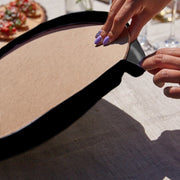 Siyah Beyaz İskandinav Çizgi Motifli Dekorati Üçgen Püsküllü Runner 1 Adet & 6 Adet Siyah Renkli Supla Bonvagon