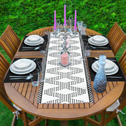 Siyah Beyaz İskandinav Motifli Dijital Baskılı 1 Adet Runner & 4 Adet Yeşil Renkli Amerikan Servis Bonvagon