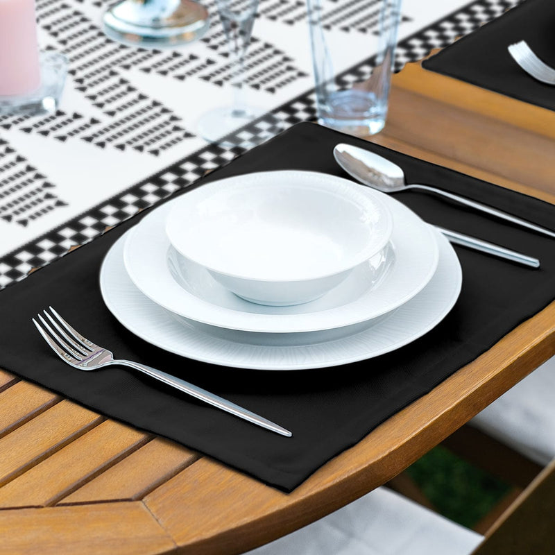 Siyah Beyaz İskandinav Motifli Dijital Baskılı 1 Adet Runner & 4 Adet Yeşil Renkli Amerikan Servis Bonvagon