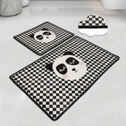 Siyah Beyaz Kareli Panda Dijital Baskılı 2li Set Banyo Halısı, Kaymaz Taban, Yıkanabilir Bonvagon