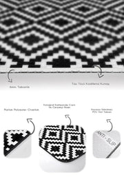 Siyah Beyaz Mozaik Desenli Dijital Baskılı 2li Banyo Halısı Takımı Kaymaz Taban Yıkanabilir Bonvagon