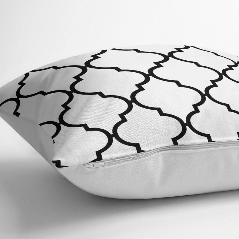 Siyah Beyaz Ogea Desenli Dekoratif Yastık Kırlent Kılıfı 43x43cm Bonvagon