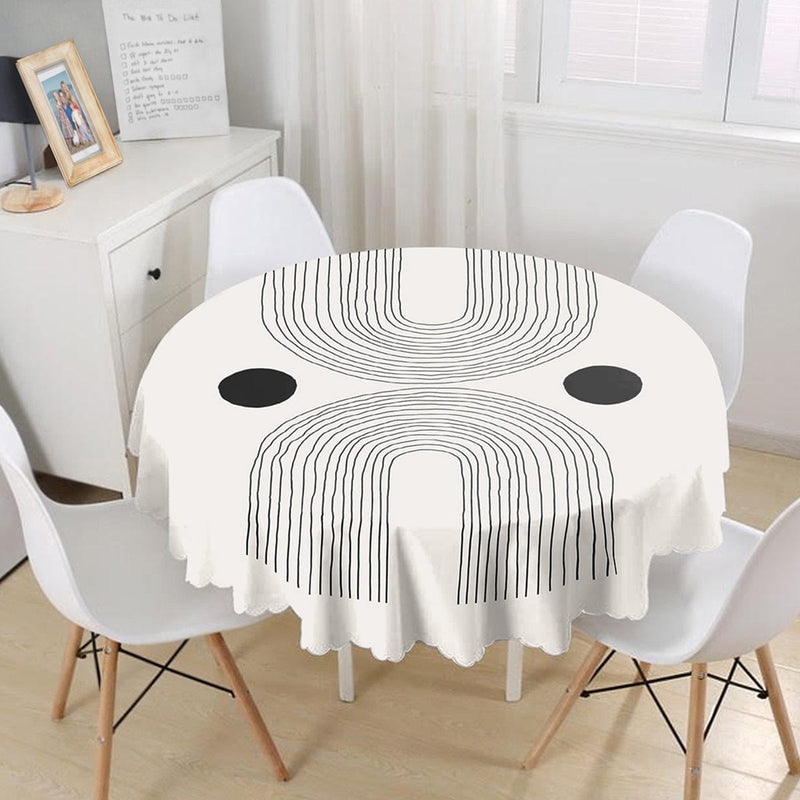 Siyah Beyaz OneDraw Soyut Dijital Baskılı Yuvarlak Masa Örtüsü Bonvagon