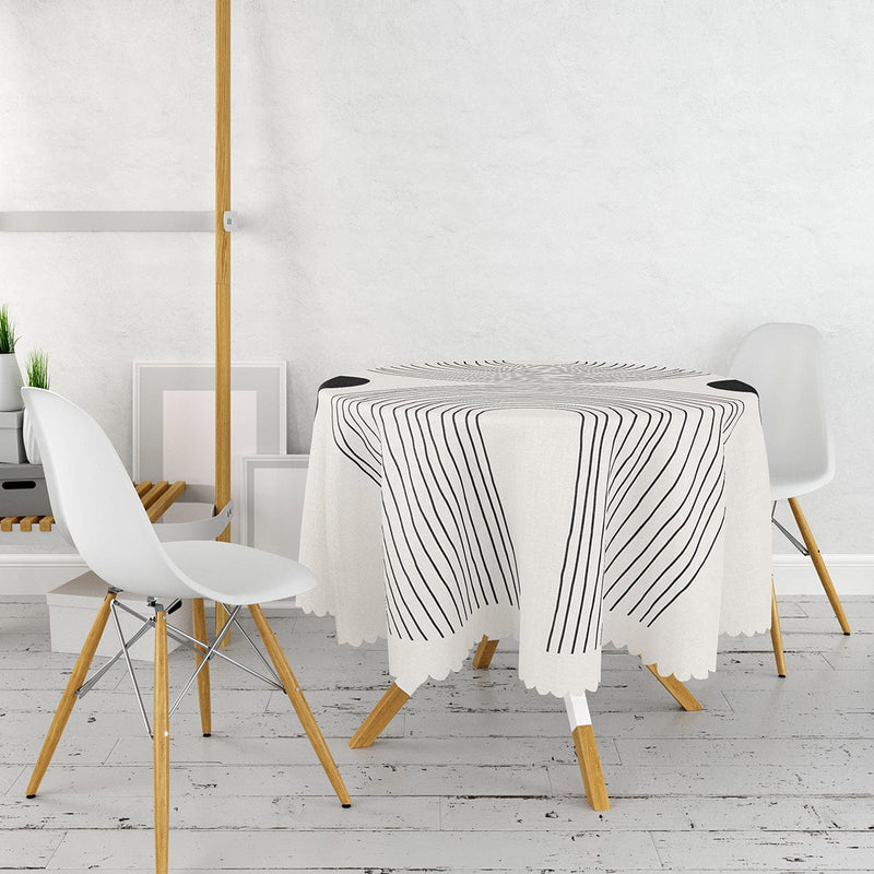 Siyah Beyaz OneDraw Soyut Dijital Baskılı Yuvarlak Masa Örtüsü Bonvagon