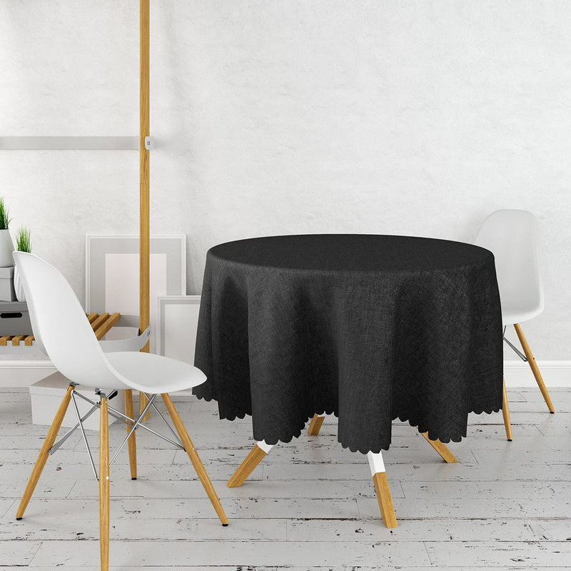 Siyah Düz Renk Dijital Baskılı Yuvarlak Masa Örtüsü Bonvagon