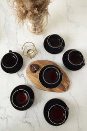 Siyah Gold 6 Kişilik Çay Takımı 12 Parça Bonvagon