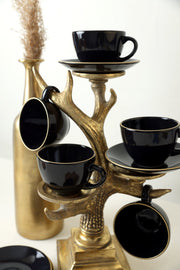 Siyah Gold 6 Kişilik Çay Takımı 12 Parça Bonvagon