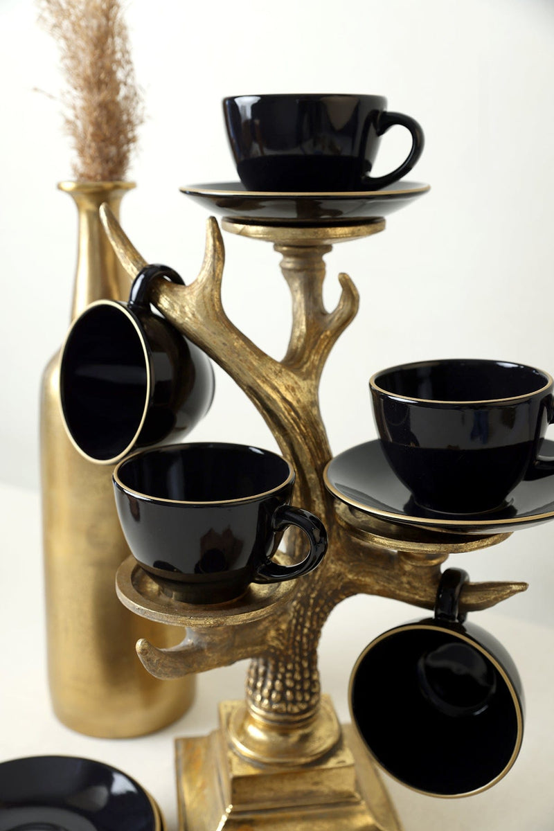Siyah Gold 6 Kişilik Çay Takımı 12 Parça Bonvagon