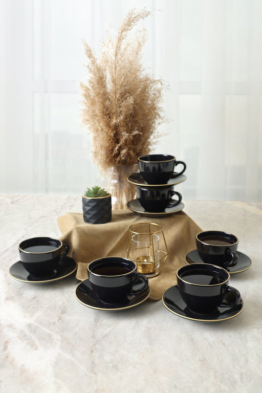 Siyah Gold 6 Kişilik Çay Takımı 12 Parça Bonvagon