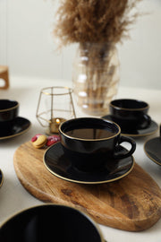 Siyah Gold 6 Kişilik Çay Takımı 12 Parça Bonvagon