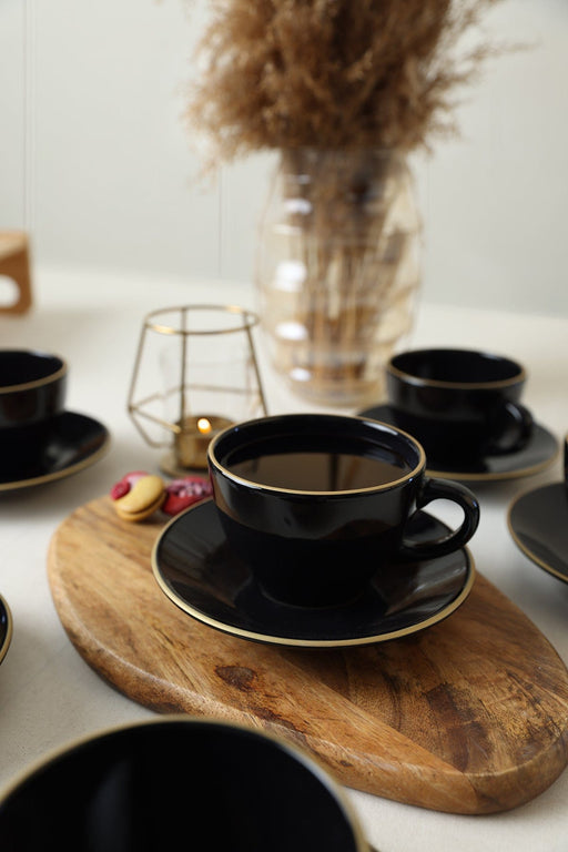 Siyah Gold 6 Kişilik Çay Takımı 12 Parça Bonvagon