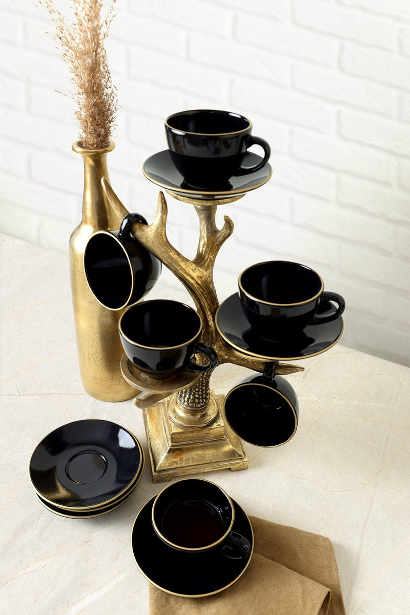 Siyah Gold 6 Kişilik Çay Takımı 12 Parça Bonvagon
