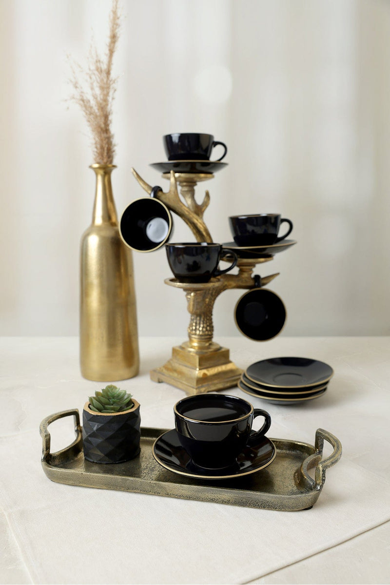 Siyah Gold 6 Kişilik Çay Takımı 12 Parça Bonvagon