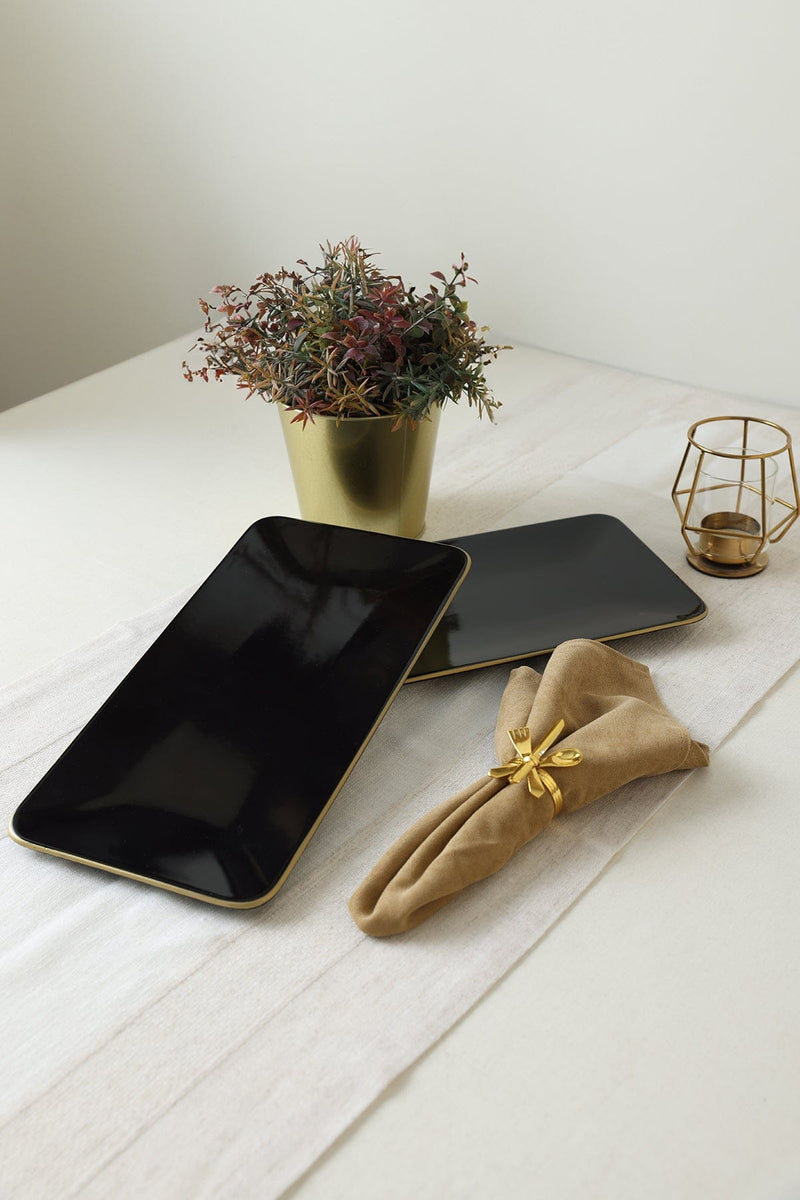 Siyah Gold Siera Kayık Tabak 33*17 Cm 2 Adet Bonvagon