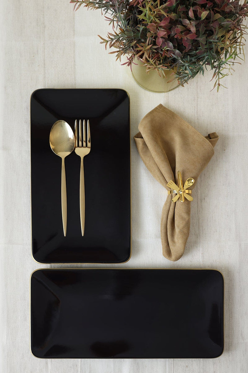 Siyah Gold Siera Kayık Tabak 33*17 Cm 2 Adet Bonvagon