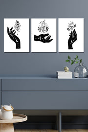 Siyah Kristal Tutan El 3lü Ahşap Tablo Seti Bonvagon