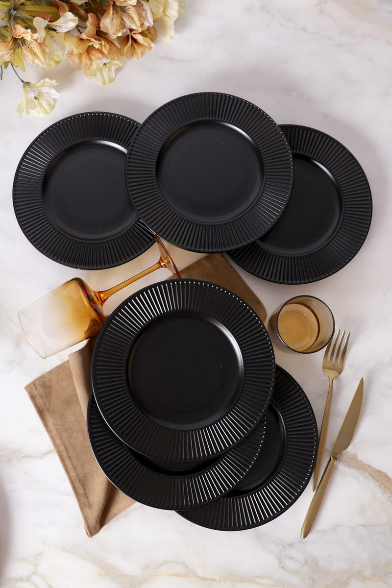 Siyah Pasta Tabağı 22 Cm - Mat Myra 6 Adet
