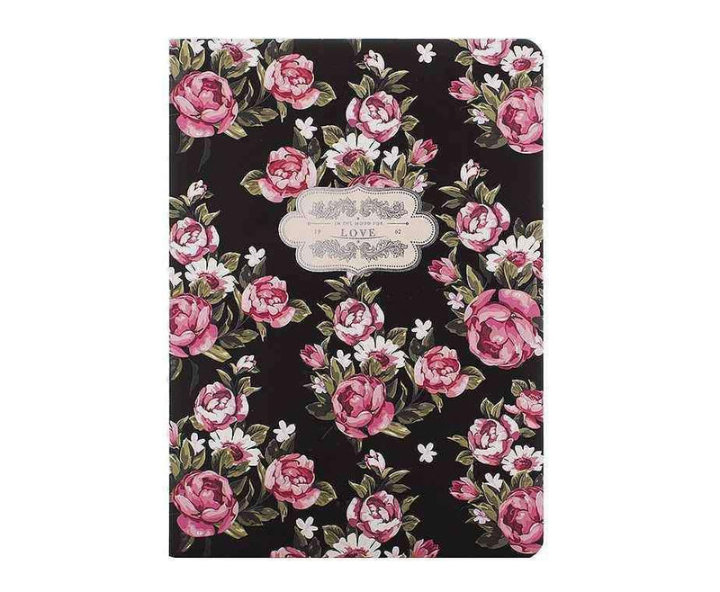 Siyah Pembe Çiçekli Defter Bonvagon
