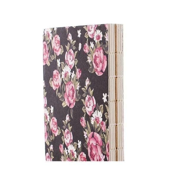 Siyah Pembe Çiçekli Defter Bonvagon